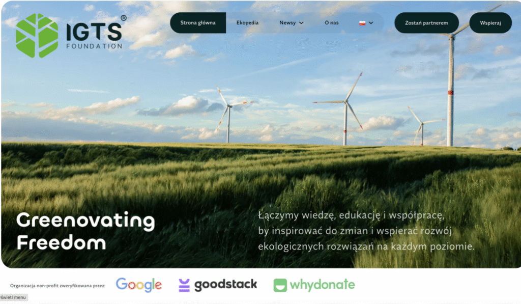 Stara sekcja hero IGTSF z samym zdjęciem i tekstem, bez elementów nawigacyjnych.